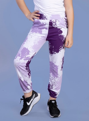Toontoy Girl's Tie Dye Patterned Sweatpants With Two Side Pockets Lilac