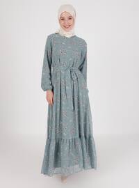 Mint - Floral - Crew neck - Fully Lined - Modest Dress