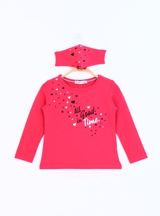 Printed - Crew neck - Unlined - Coral - Girls` T-Shirt - Toontoy