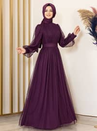 Fully Lined - Purple - Crew neck - Evening Dresses