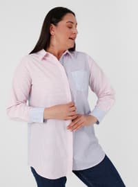 Lilac - Blue - Powder Pink - Stripe - Point Collar - Plus Size Tunic