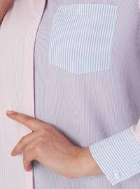 Lilac - Blue - Powder Pink - Stripe - Point Collar - Plus Size Tunic