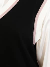 Black - V neck Collar - Unlined - Knit Tunics