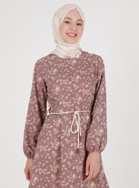 Dusty Rose - Floral - Crew neck - Unlined - Modest Dress