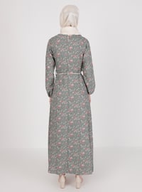 Mint - Floral - Crew neck - Unlined - Modest Dress
