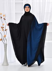 Garnished Abaya Black Petrol Blue
