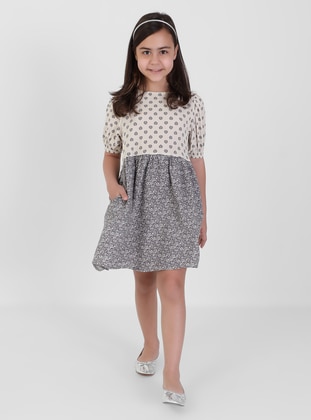 Floral - Polo neck - Lilac - Girls` Dress - Refka Kids