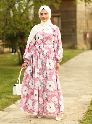 Cotton Modest Dress Pink With Cheeky Patterns
