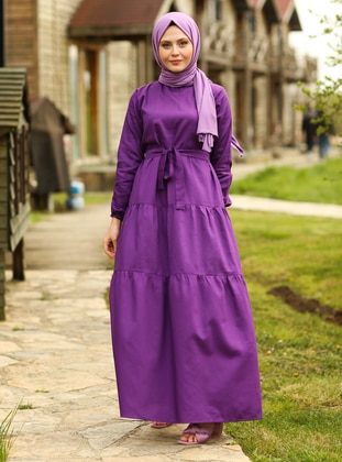 Purple - Crew neck - Unlined - Modest Dress - Ceylan Otantik