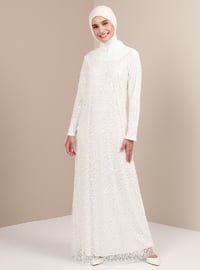White - Crew neck - Modest Evening Dress