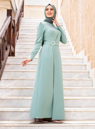 Mint - Fully Lined - Crew neck - Modest Evening Dress