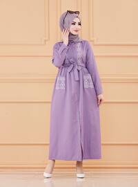 Purple - Point Collar - Unlined - Modest Dress