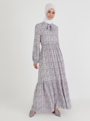 Lilac - Multi - Crew neck - Unlined - Modest Dress