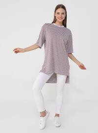 Stripe - White - Camel - T-Shirt