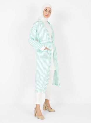 Stripe - White - Green Almond - Kimono - İLMEK TRİKO