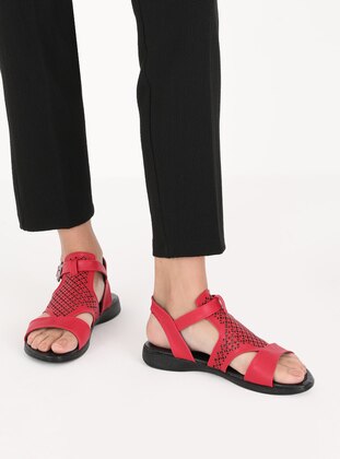 Red - Sandal - Sandal - ADDİS SHOES