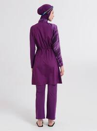 Purple - Multi - Fully Lined - Full Coverage Swimsuit Burkini