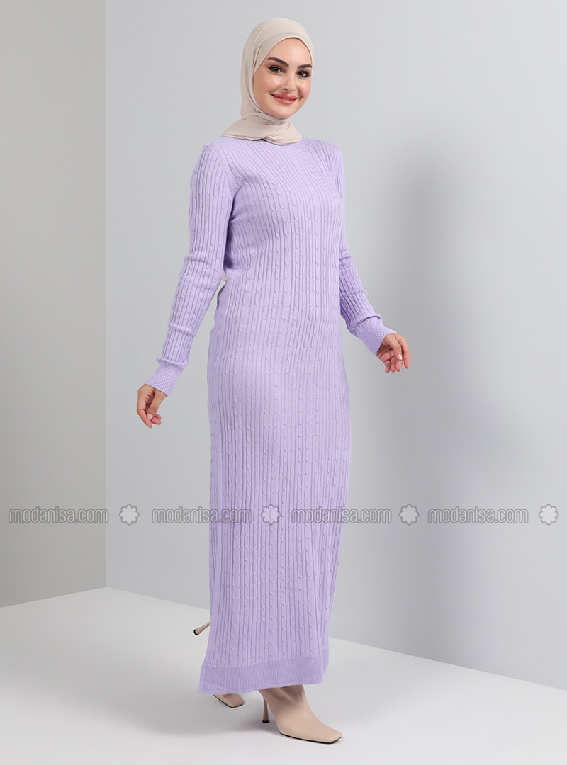 Lilac - Stripe - Unlined - Crew neck - Knit Dresses
