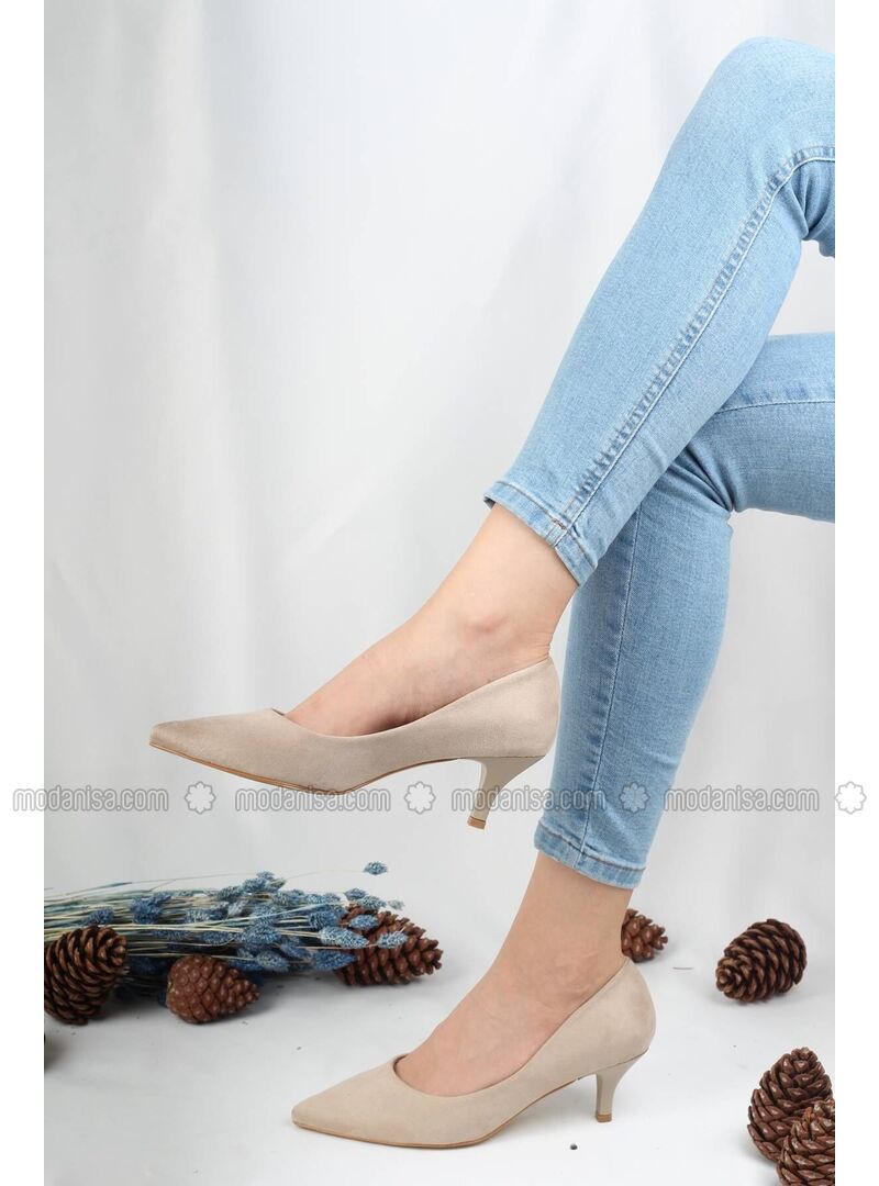 ortaya çıkarmak olay loca  Kadın Ten Süet Kısa Topuklu Stiletto Ayakkabı - Candy Ten - Ten Rengi
