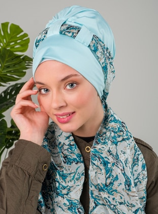 Turquoise - Printed - Instant Scarf - AİŞE TESETTÜR