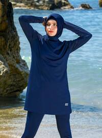 Navy Blue - Multi - Unlined - Full Coverage Swimsuit Burkini