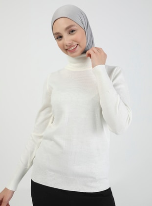 White - Ecru - Polo neck - Unlined - Knit Tunics - Refka