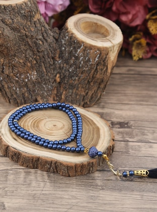 Pearl Rosary Tasbih With Tassels - Navy Blue