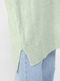 High Neck Long Sweater Tunic With Side Slit Detail Mint