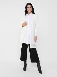 Ecru - Acrylic - Triko - Plus Size Cardigan