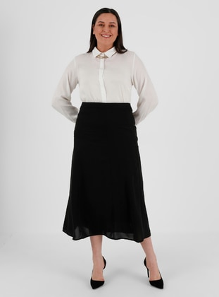 Black - Unlined - Plus Size Skirt - Alia
