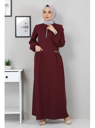 Zipper Detailed Modest Dress Purple