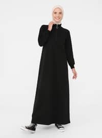 Black - Polo neck - Unlined - Cotton - Modest Dress