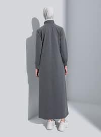 Zipper Detailed Sports Modest Dress Anthracite