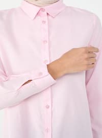 Pink - Point Collar - Cotton - Blouses