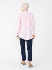 Pink - Point Collar - Cotton - Blouses