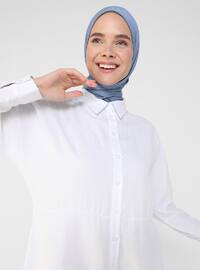 White - Point Collar - Unlined - Modest Dress