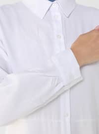 White - Point Collar - Unlined - Modest Dress