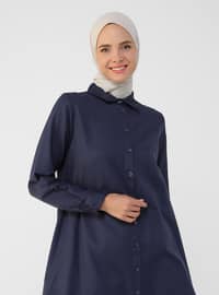 Navy Blue - Point Collar - Blouses