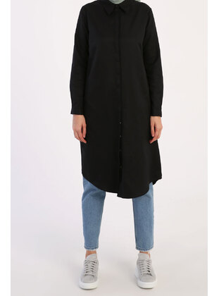 Long Shirt With Hidden Placket Black