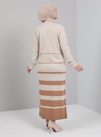 Beige - Stripe - Unlined - Crew neck - Knit Dresses