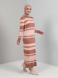 Dusty Rose - Stripe - Unlined - Crew neck - Knit Dresses