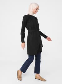 Oxford Fabric Tunic With Belt Detail Black