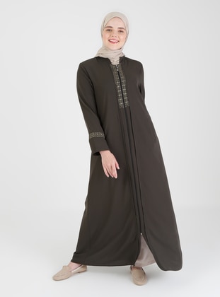 Long Zippered Abaya Khaki