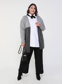 - Gray - Acrylic - Triko - Plus Size Cardigan