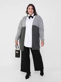  - Gray - Acrylic - Triko - Plus Size Cardigan