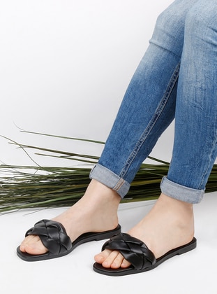 Black - Sandal - Slippers - Renkli Butik