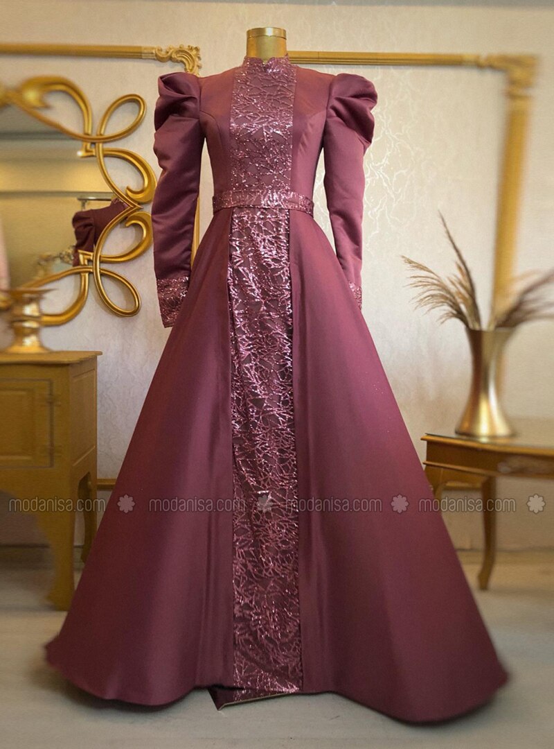 Dusty Rose - Fully Lined - Crew neck - Modest Evening Dress