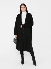 Black - Acrylic - Triko - Plus Size Cardigan