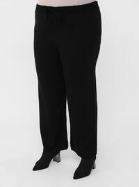 Ecru - Black - Polo neck - Unlined - Acrylic - Triko - Plus Size Suit
