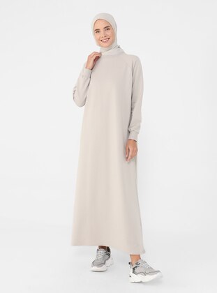Gray - Lilac - Crew neck - Unlined - Cotton - Modest Dress - Refka